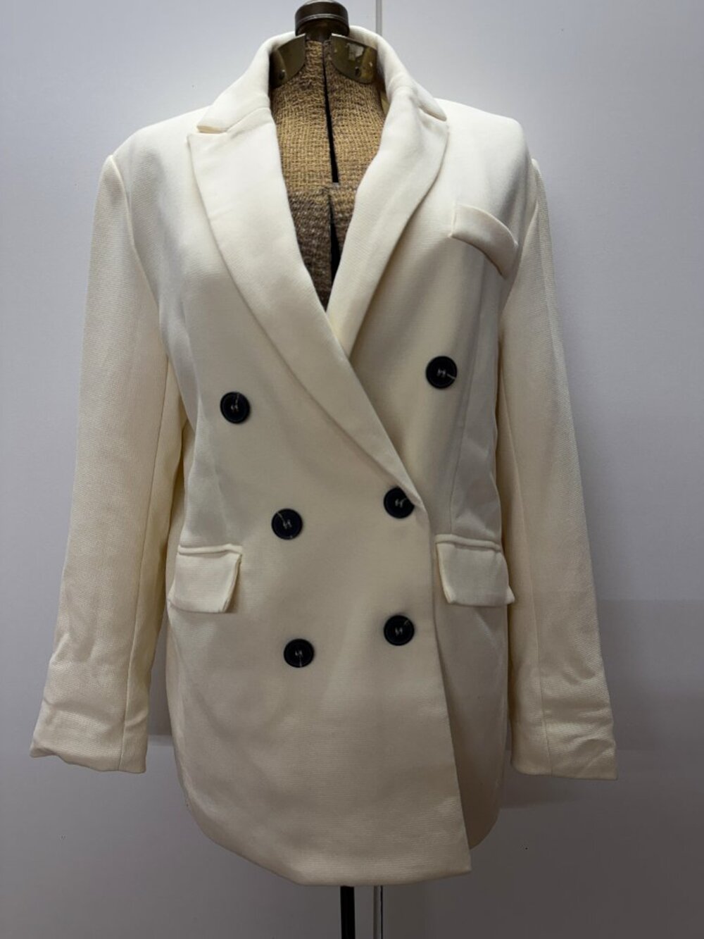 Know One Cares Oversized Cream Double Breasted Blazer Sz M